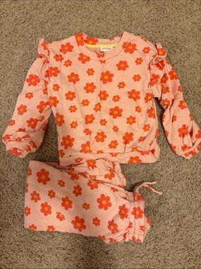 Cat & Jack Pink Floral Pajama Set with Orange Daisy Print